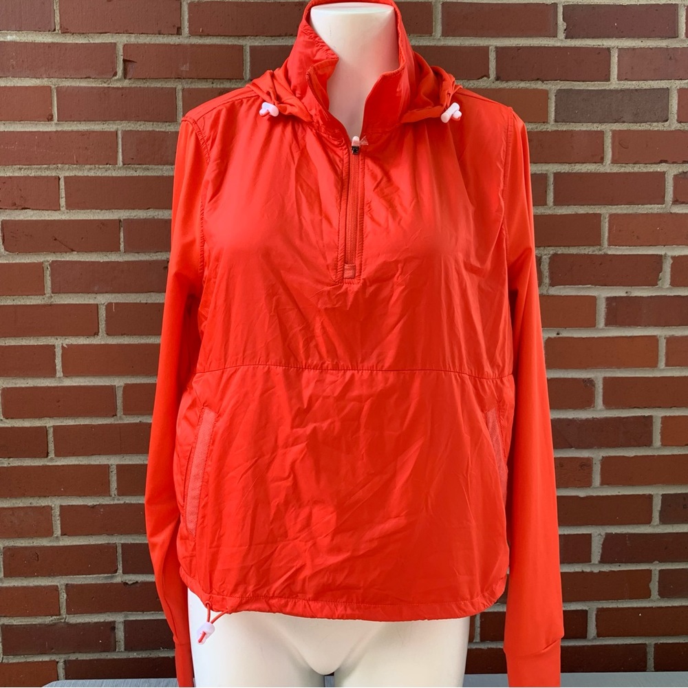 Orange Avia lightweight running jacket with hood, drawstring, pockets- S